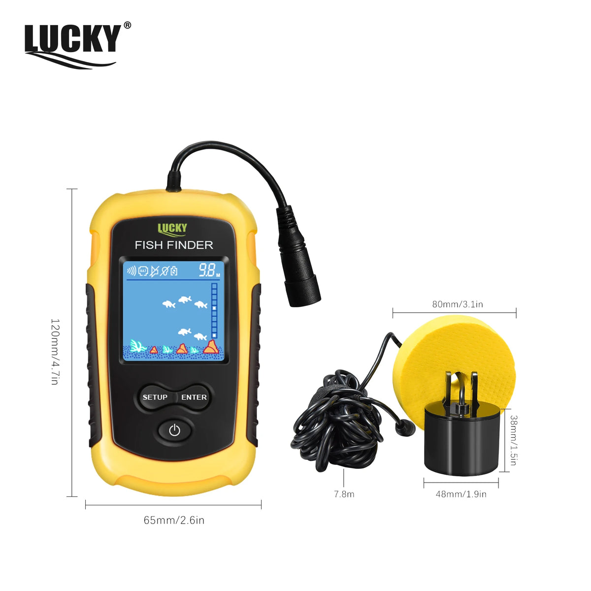 LuckyLaker Portable Sonar Fish Finder - 100m Depth
