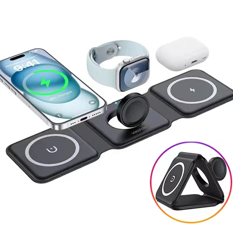 3-in-1 Magnetic Wireless Charging Stand (15W Fast Charge)