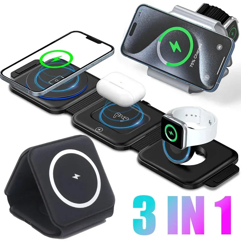 3-in-1 Magnetic Wireless Charging Stand (15W Fast Charge)