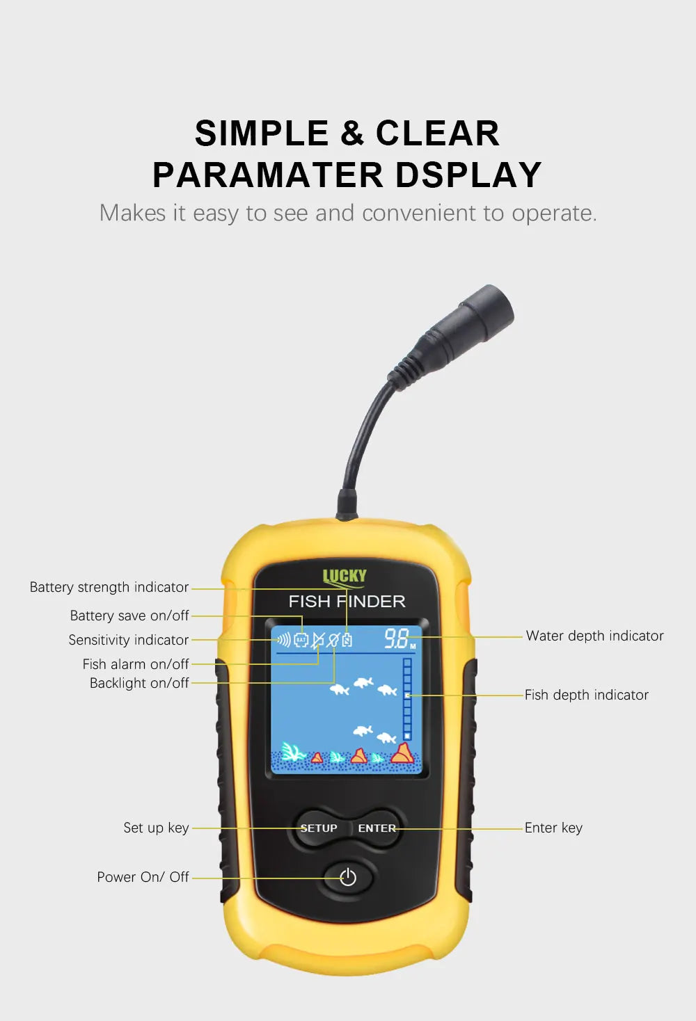 LuckyLaker Portable Sonar Fish Finder - 100m Depth